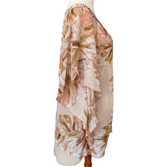 Lane Bryant Sheer Poncho Top Sz 2X 18 20 Beaded Leaf Print Tropical Kimono Flowy - Picture 2 of 13